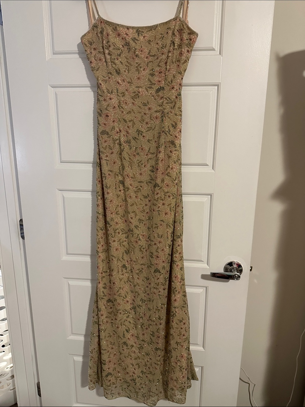 Beaded Strapless Olive Green Evening Gown